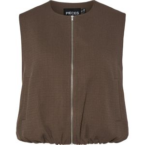 PIECES - Gilet - Bruin - Mouwloos - Reverskraag - 100% Polyester
