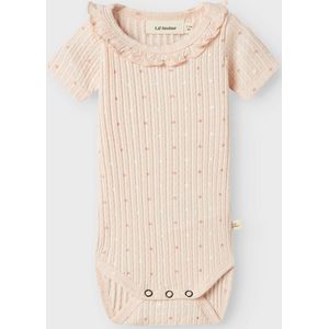 Lil' Atelier Romper s/s - Rib - NbfHulla - Peach Blush m. Harten - Lil Atelier - 56 - Romper S/S