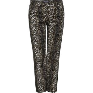 ONLY Carmakoma - Wijde Broek - Beige - Zwarte Luipaardprint - 5-Pocketmodel