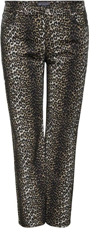 ONLY Carmakoma - Wijde Broek - Beige - Zwarte Luipaardprint - 5-Pocketmodel