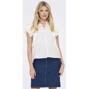 Only - Onlsunny Life Capsl Frill Top - T-shirt - Cloud Dancer - Biologisch Katoen