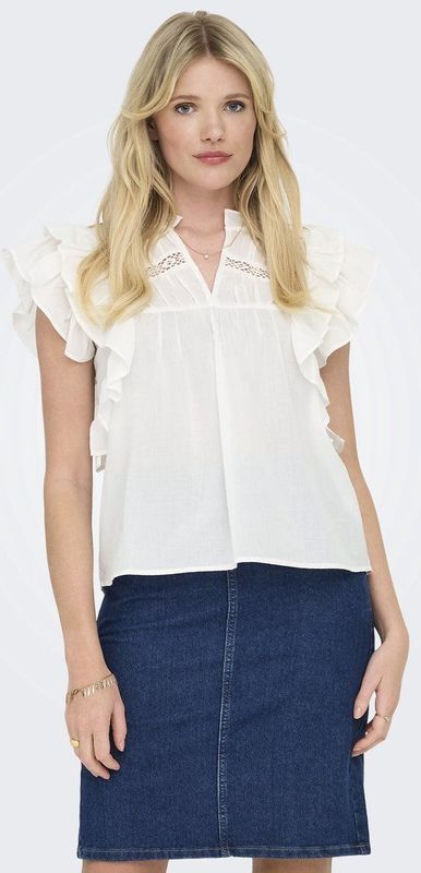 Only - Onlsunny Life Capsl Frill Top - T-shirt - Cloud Dancer - Biologisch Katoen