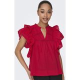 Stoponlsunny - Top - V-Hals - Katoen - Korte Mouwen - Ruches en Kanten Detail