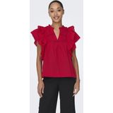 Stoponlsunny - Top - V-Hals - Katoen - Korte Mouwen - Ruches en Kanten Detail