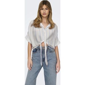 ONLY - ONLPAULA - Blouse - Blauw/Wit - Viscose, Gestreept, Knoopsluiting