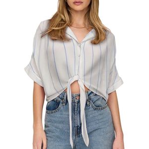 ONLY - ONLPAULA - Blouse - Blauw/Wit - Viscose, Gestreept, Knoopsluiting