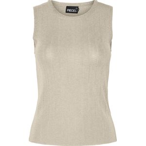 Pieces - Pcsalima Sl O-neck Knit Top - Sandshell/gold Lurex - Dames