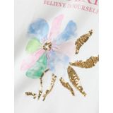 Regular Fit - T-shirt - Zwart - Jersey - Korte Mouwen, Ronde Hals, Pailletten, Glitter Detail