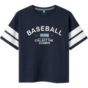 NAME IT KIDS - T-shirt - Donkerblauw-Wit - 100% Katoen - Korte Mouwen