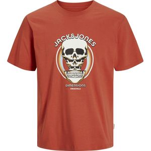 JACK & JONES Shirt 'JORAnatomy Skull'  honing / donkeroranje / zwart / wit