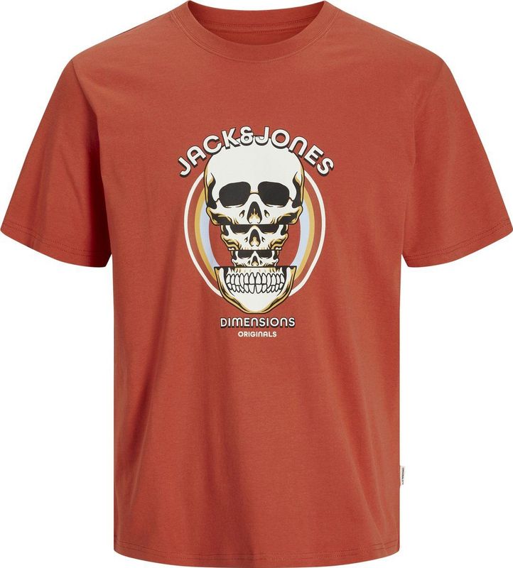 JACK & JONES Shirt 'JORAnatomy Skull'  honing / donkeroranje / zwart / wit
