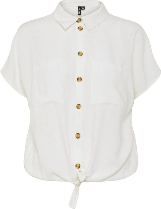 PIECES - PCPia - Blouse - Wit - Klassieke Blouse met Knoopsluiting