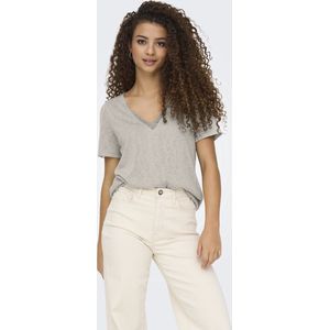 T-shirt - V-Hals - Korte Mouwen - Kanten Detail - Polyester