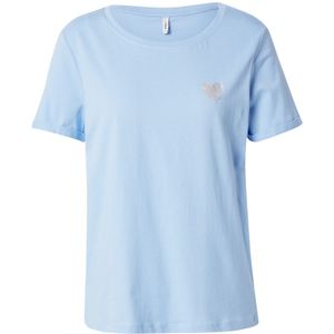 ONLY - T-shirt - Blauw - Katoen - Bedrukt met Klein Hart