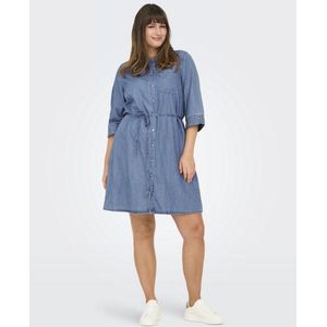 ONLY CARMAKOMA - CARBEA KNEE SHIRT DRESS - Denim - Blauw - 3/4 Mouwen - Loose Fit