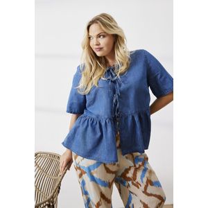 ONLY CARMAKOMA - Overhemd - Blauw - Geweven Stof - Korte Mouwen - Peplum Detail