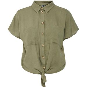 PIECES Curve - Blouse - Kaki - Korte Mouwen - Viscose en Linnen