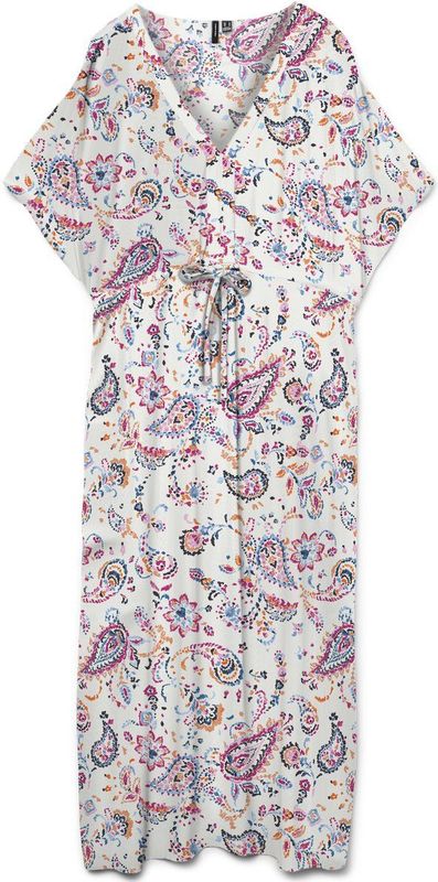 VERO MODA - Lange Jurk Caftan - Wit - Viscose - Bedrukt Motief