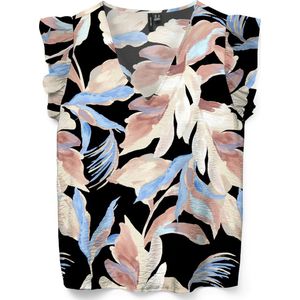 Blouseshirt - Bloemenprint - Viscose - Mouwloos - V-hals - Ruches