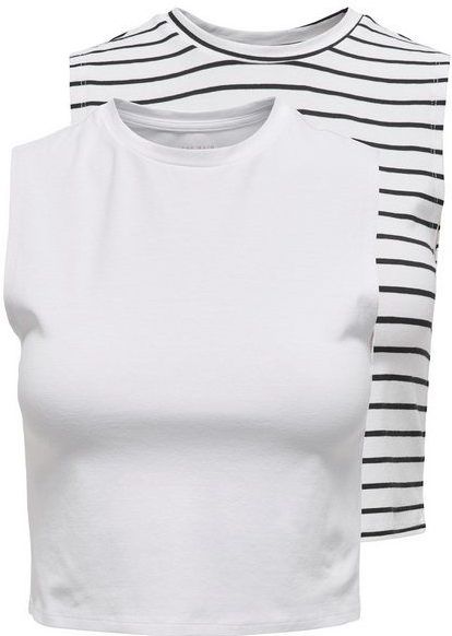Only - ONLCHOICE - Crop-top - Bright White - 2-Pack, Mouwloos, 95% Katoen, 5% Elastaan