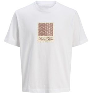 Jack & Jones - Jorislington Aop Front Tee - T-shirt - Wit - Losse Pasvorm, Ronde Hals, Korte Mouwen