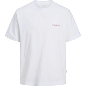 Jack & Jones - JORBOSTON PHOTO - Shirt - Blauw/Oranje/Zwart/Wit - Jersey, Ronde Hals, Kwartmouw