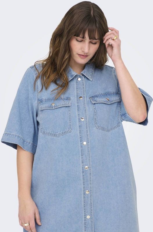 Carbelle - Korte Jurk - Denim - Regular Fit - Overhemd Kraag - 2/4 Mouwen