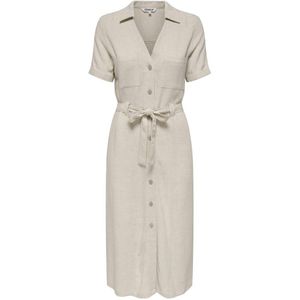 Only - Onlsiesta SS Linen Bl Shirt Dress - Zand - 80% Viscose 20% Vlas