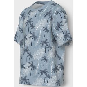 Name It - T-shirt - Blauw - 100% Katoen - Korte Mouwen, Ronde Hals, Palmbomen Print