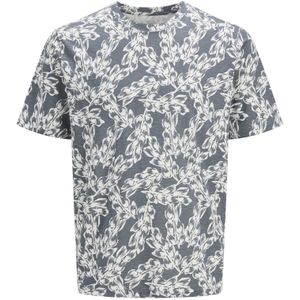 JACK & JONES - Shirt - Grijs Gemêleerd/Wit - Kwartmouw - Normale Pasvorm