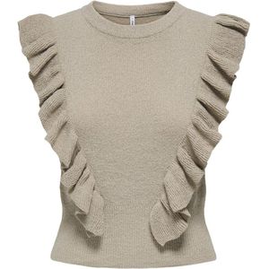 Gebreide Top - O-hals - Mouwloos - Ruche Detail - Regular Fit