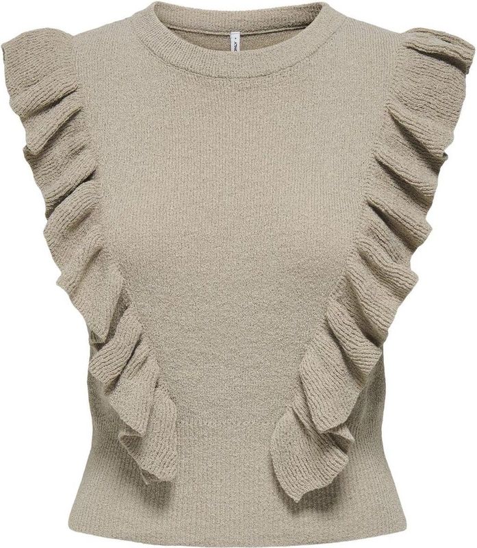 Gebreide Top - O-hals - Mouwloos - Ruche Detail - Regular Fit