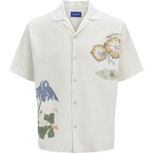 JACK&JONES ORIGINALS Overhemd - Beige - Keperstof - Korte Mouwen