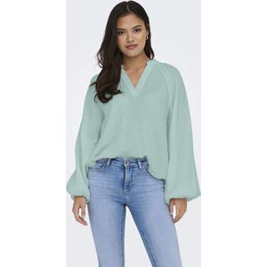 Onlthyra - Top - Groen - Katoen - V-Hals - Lange Mouwen - Ballonmouwen