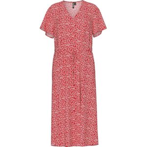 PIECES - Lange Jurk - Rood - Viscose - Bloemenprint