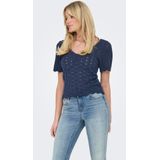 ONLY - Onlbecca Life Ss V-hals Top - Blauw - Katoen