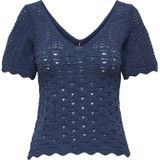 ONLY - Onlbecca Life Ss V-hals Top - Blauw - Katoen