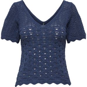 ONLY - Onlbecca Life Ss V-hals Top - Blauw - Katoen