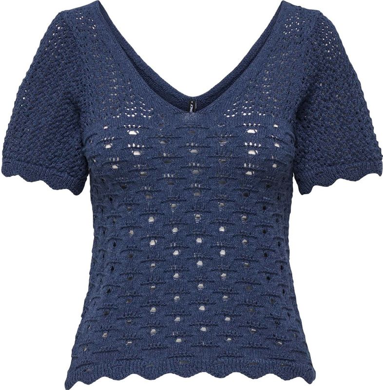 ONLY - Onlbecca Life Ss V-hals Top - Blauw - Katoen