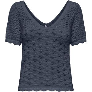 ONLY - Onlbecca Life Ss V-hals Top - Blauw - Katoen