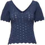 ONLY - Onlbecca Life Ss V-hals Top - Blauw - Katoen