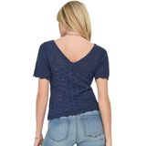 ONLY - Onlbecca Life Ss V-hals Top - Blauw - Katoen