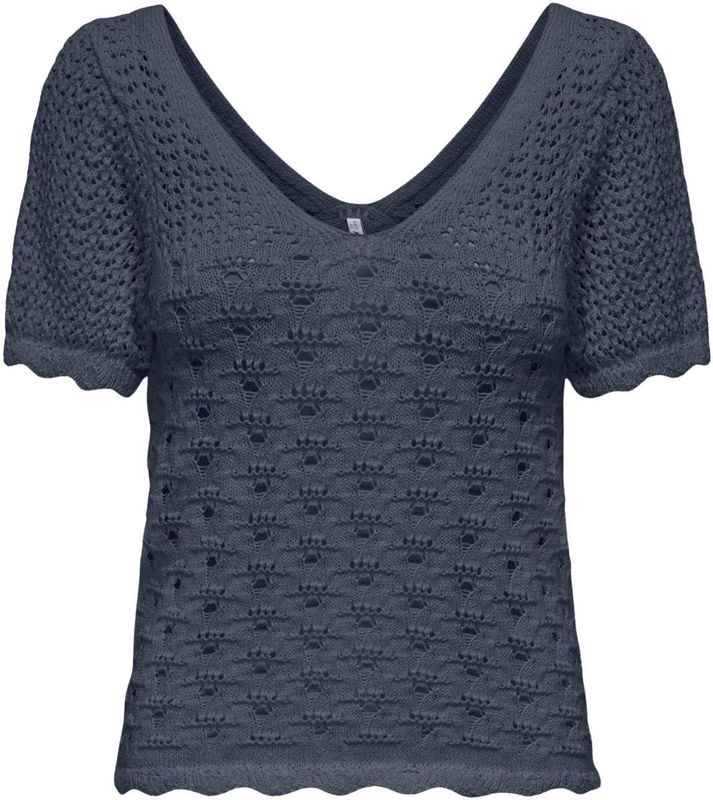 ONLY - Onlbecca Life Ss V-hals Top - Blauw - Katoen