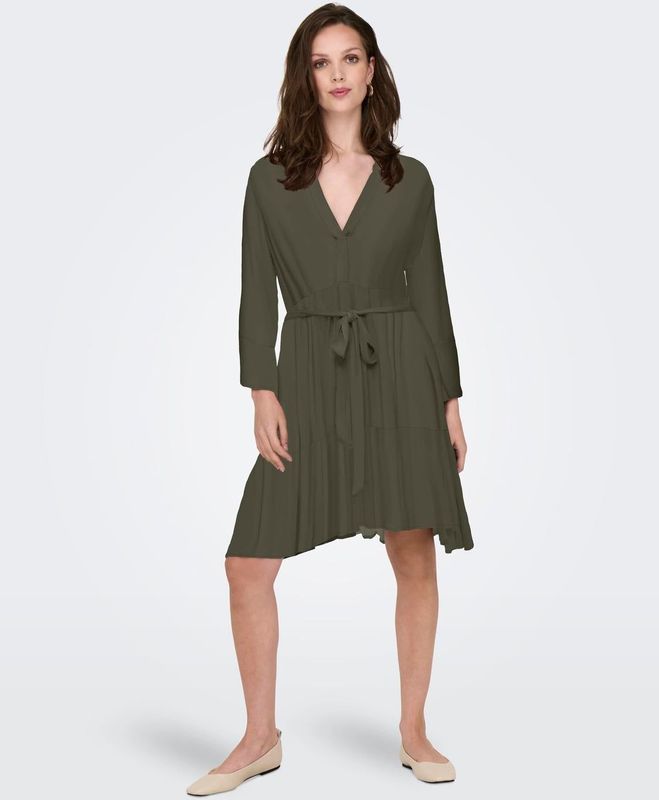 ONLClemmentine - Jurk - Effen - Viscose - Lange Mouwen - Knielengte