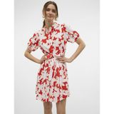 Blousejurk - V-Hals - 2/4 Mouwen - Knoopsluiting - Kort - Riem in Taille - Regular Fit