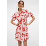 Blousejurk - V-Hals - 2/4 Mouwen - Knoopsluiting - Kort - Riem in Taille - Regular Fit