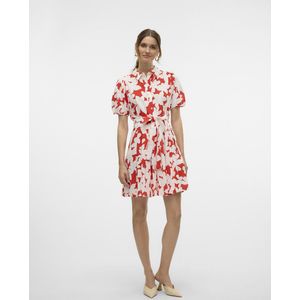 Blousejurk - V-Hals - 2/4 Mouwen - Knoopsluiting - Kort - Riem in Taille - Regular Fit