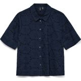 Vero Moda - Blouse - Blauw - Overhemdkraag - Korte Mouwen - Regular Fit