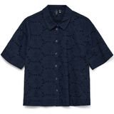 Vero Moda - Blouse - Blauw - Overhemdkraag - Korte Mouwen - Regular Fit