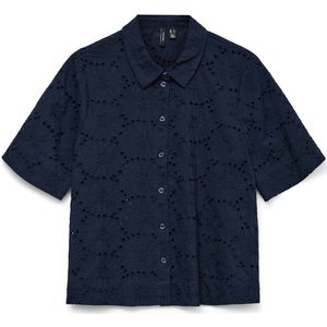 Vero Moda - Blouse - Blauw - Overhemdkraag - Korte Mouwen - Regular Fit